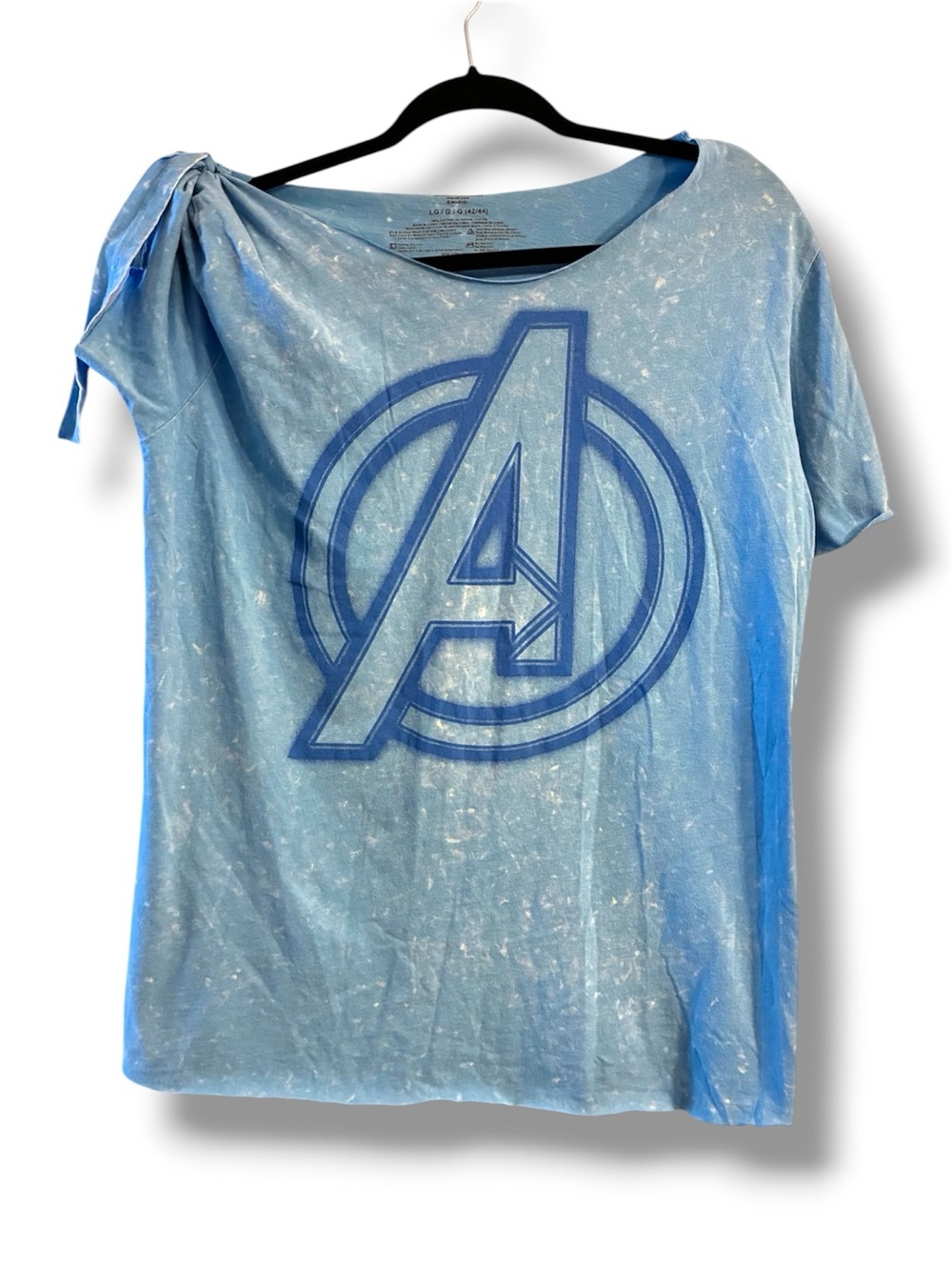 upcycled marvel avengers off shoulder tie sleeve tee lg